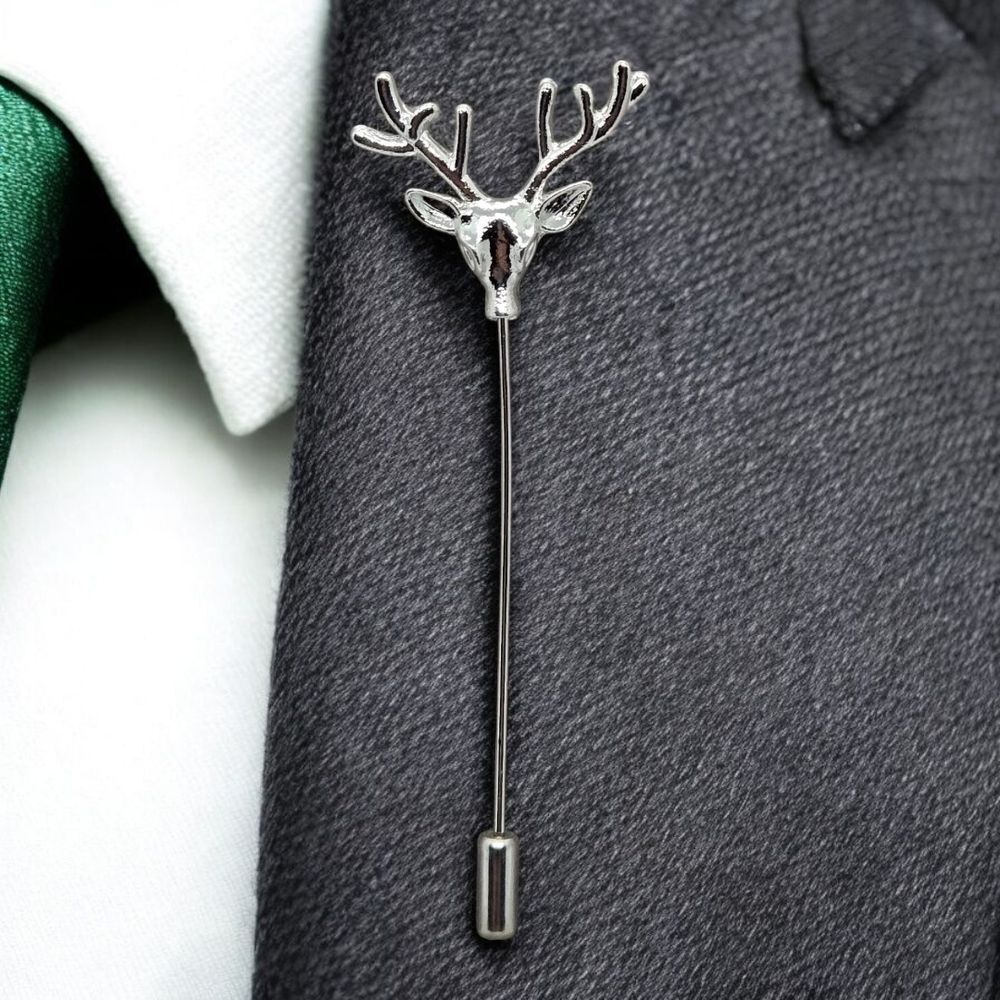 Silver Stag Head Deer Lapel Pin Elk Reindeer Stick Pin Gothic Woodland Accessory